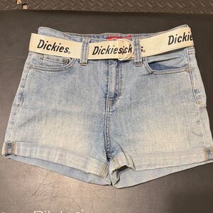 Dickies Light Blue Denim Jean Shorts with Logo Belt